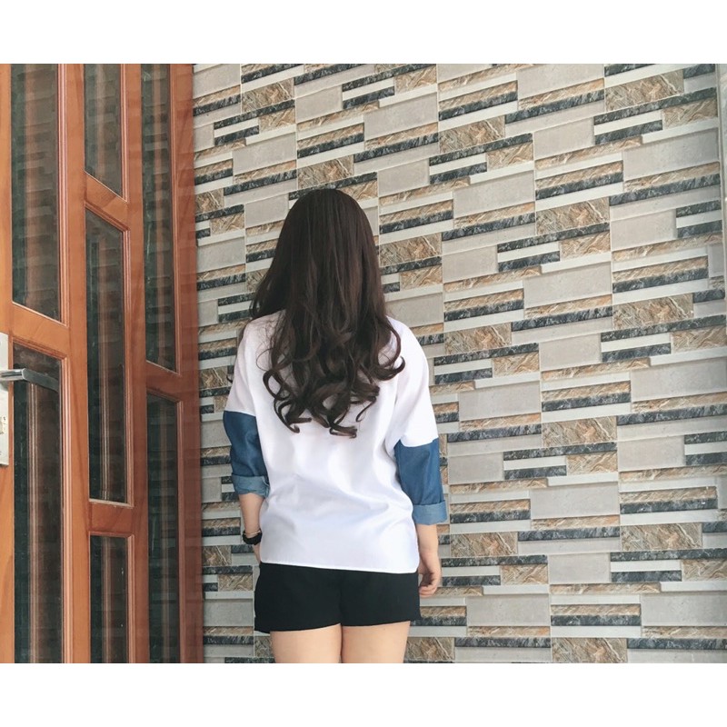 Sơ mi Oversize tay phối jeans