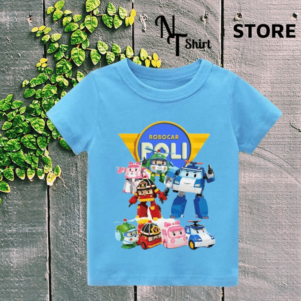 Áo thun bé trai và bé gái, Áo phông trẻ em in hình Robocar Poli Robot, Áo cotton xịn mặc mát thoải mái  NTShirt