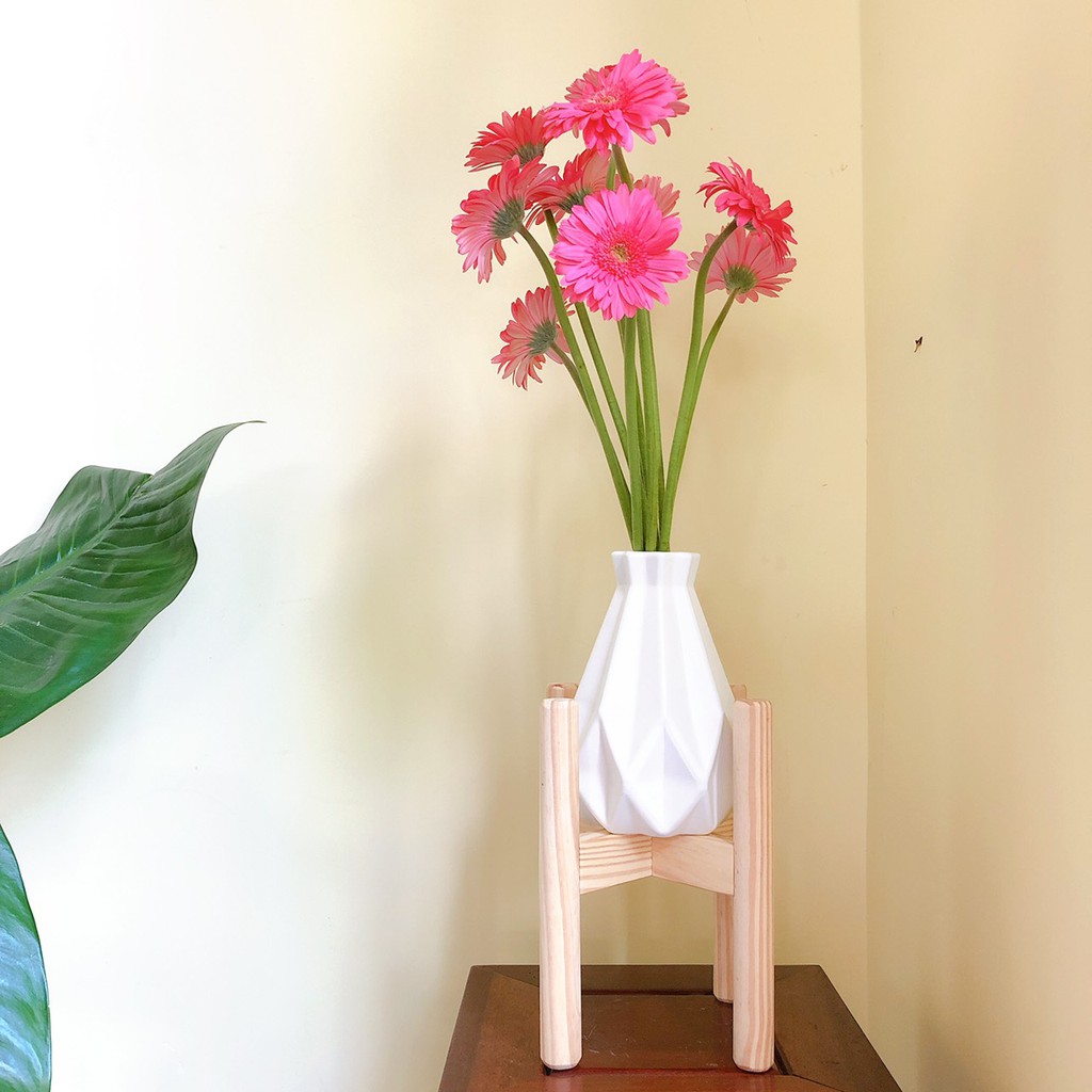 (Thanh tròn) - Khung/chậu gỗ decor để chậu hoa Hashi trang trí nhà cửa, màu mộc vân gỗ tự nhiên (22x25x16cm)