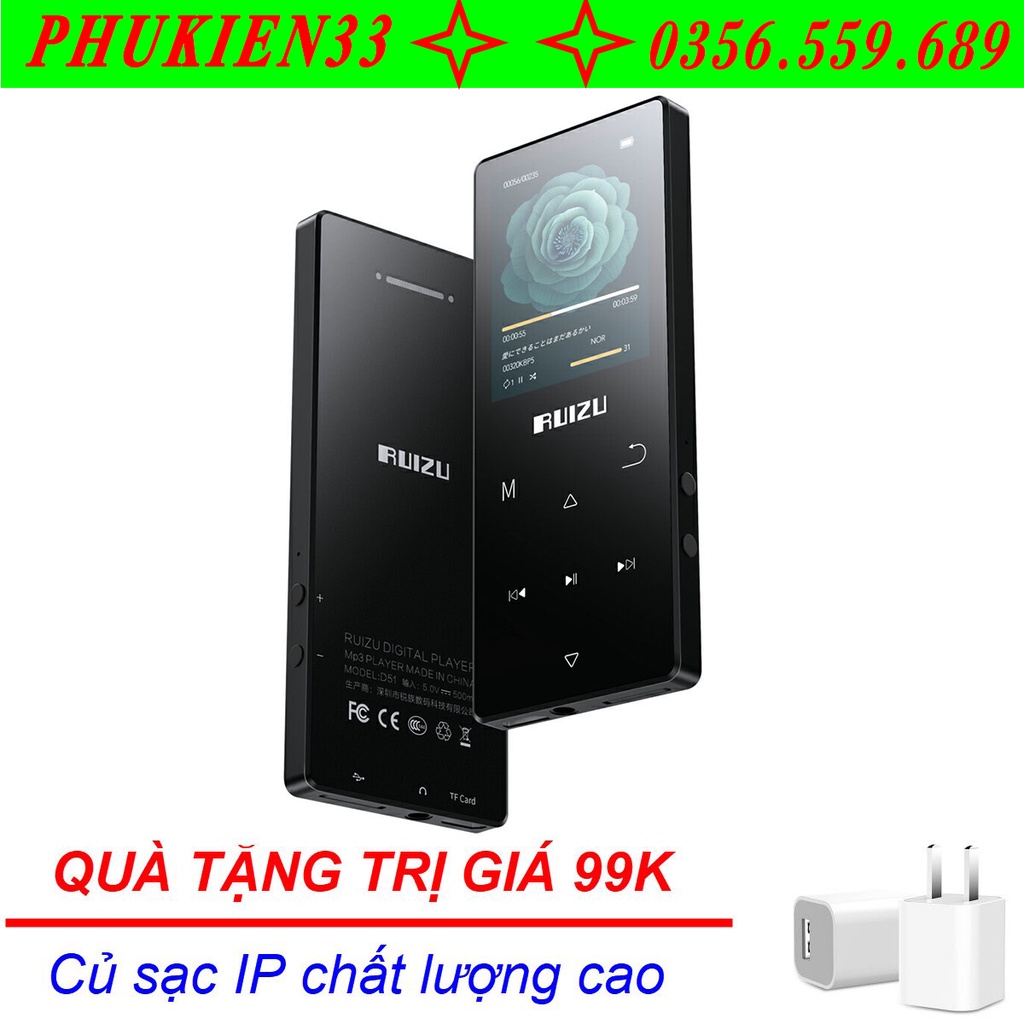 (Quà tặng 99k) Máy nghe nhạc RUIZU D51 Bluetooth 5.0 Lossless Loa ngoài, Màn cong 1,5D, Mẫu mới nhất RUIZU 2020