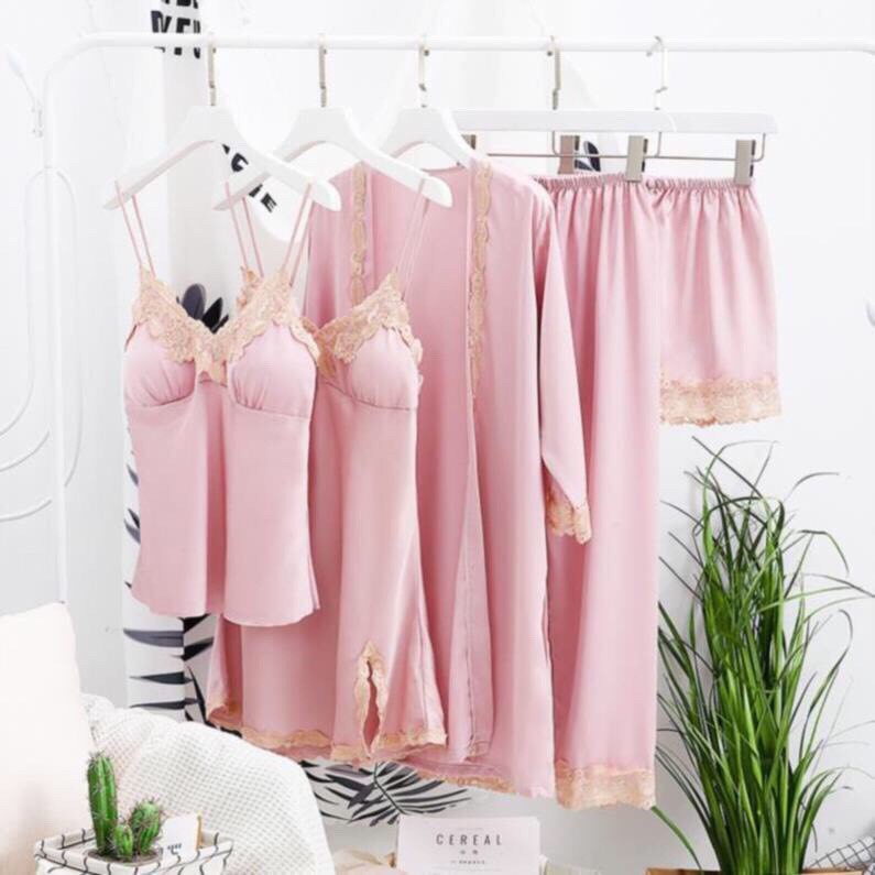 Set bộ ngủ lụa satin 5 in 1 nopi shop | BigBuy360 - bigbuy360.vn