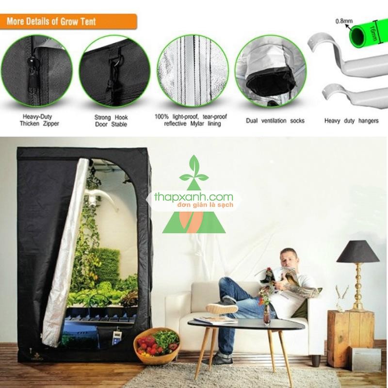 Lều trồng cây trong nhà 80*80*160 cm, Nhà trồng nấm, Vải 600D phản quang, Grow tent