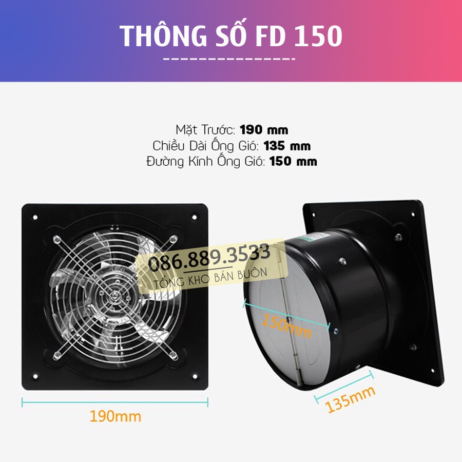 Quạt Hút Thông Gió FD 150 - Quạt Hút Mùi Nhà Bếp , Nhà Vệ Sinh , Phòng Ngủ - công xuất 40W Sức Gió 780 m3/h