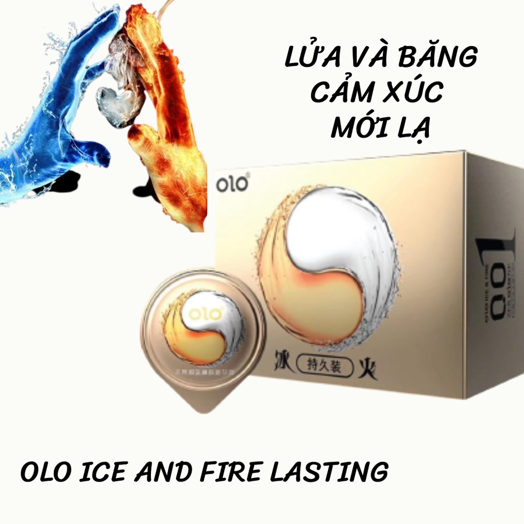 Bao Cao Su Siêu Mỏng 0.01 OLO Ice And Fire Lasting - Tạo Cảm Giác Nóng Lạnh Khi Yêu - Hộp 10 Bao