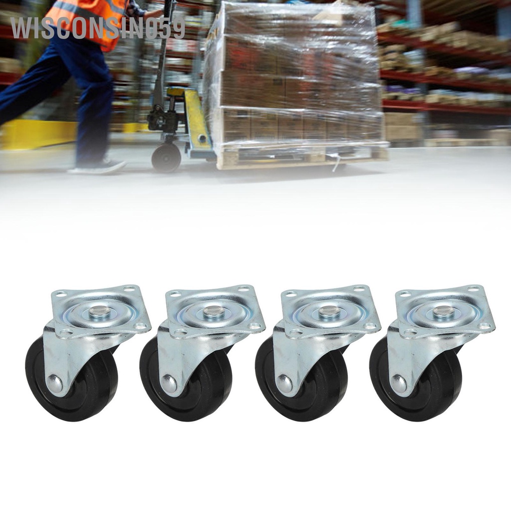 Wisconsin059 4 cái Bánh xe đẩy cao su xoay Vòng bi đôi với giá đỡ bằng thép không gỉ 2in