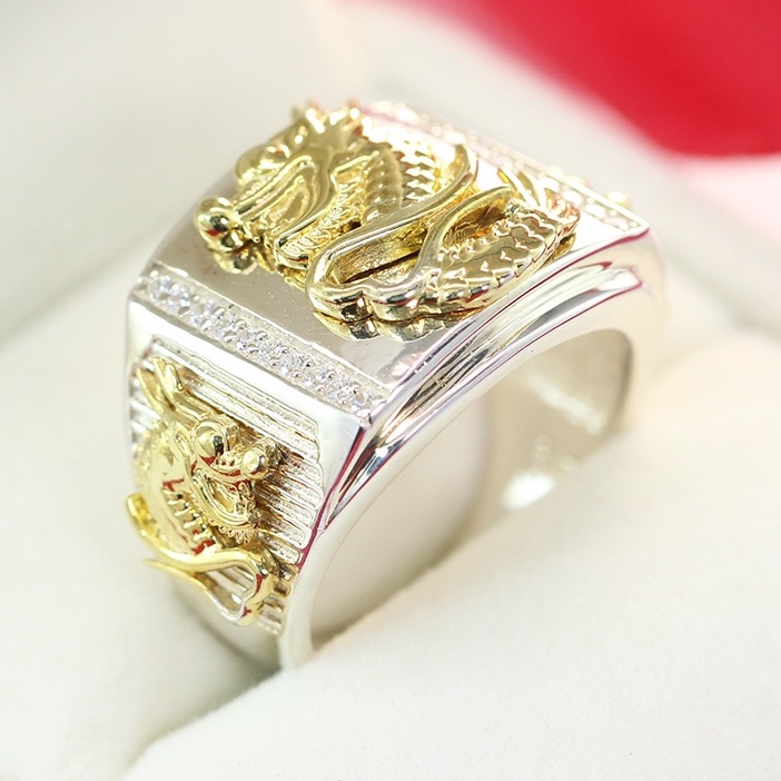 Nhẫn nam bạc thật hình rồng xi mạ vàng tây sang trọng NNA0089 - Trang Sức TNJ