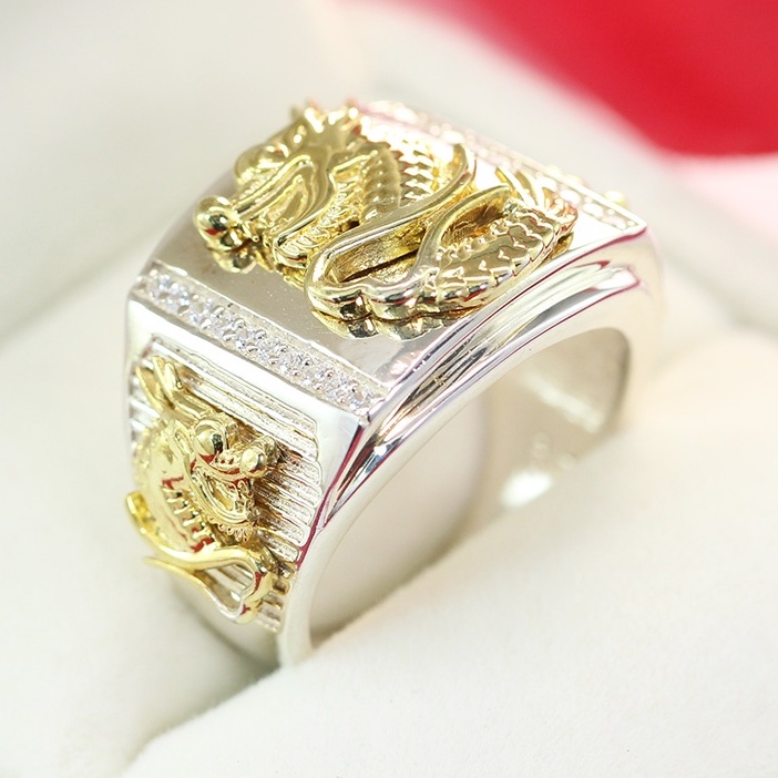 Nhẫn nam bạc thật hình rồng mạ vàng tây sang trọng NNA0089 - Trang Sức TNJ