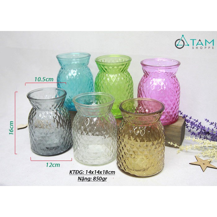 Lọ hoa thủy tinh trám thoi thắt eo 18cm