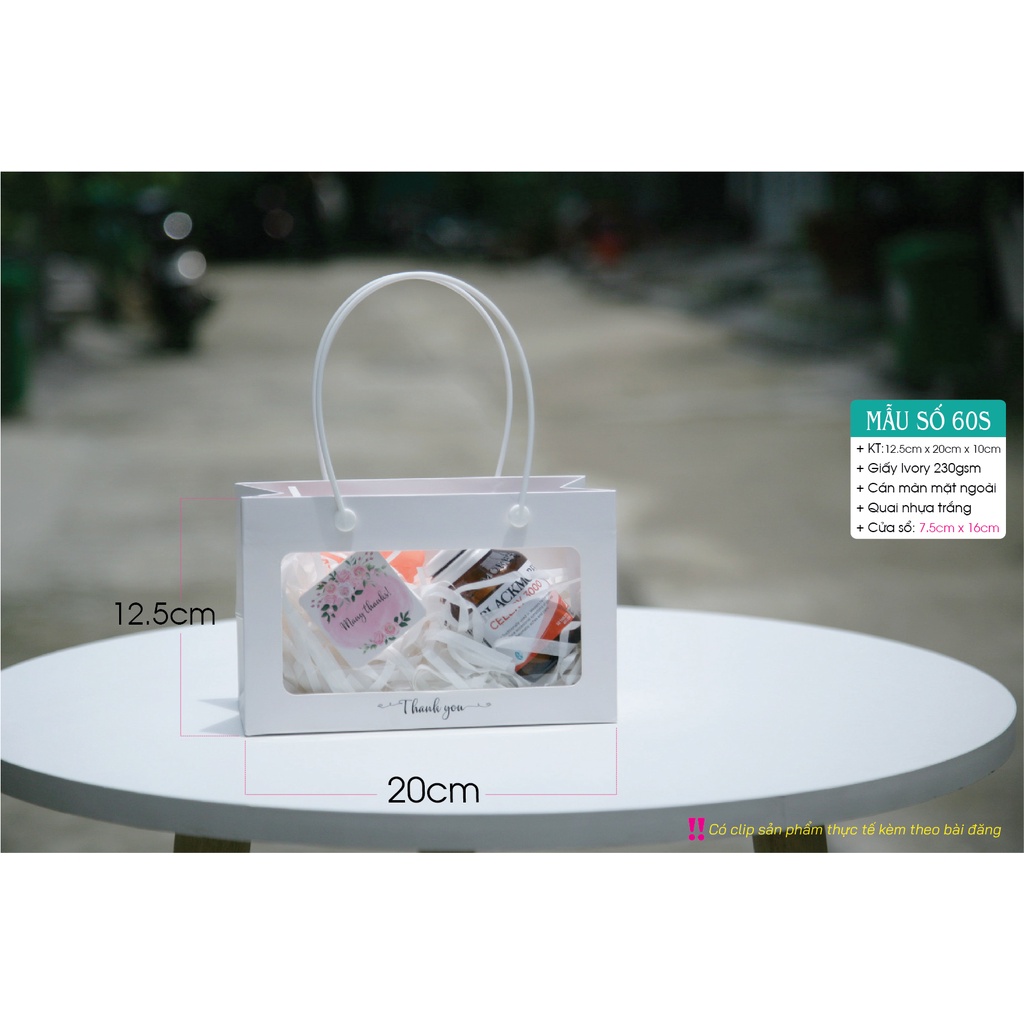 25 cái - Túi giấy màu trắng mặt kính đựng quà tặng, yến, saffron thực phẩm - Mẫu 60S
