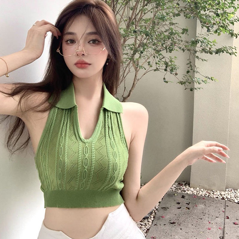 Áo dệt kim không tay cổ chữ V màu trơn thời trang quyến rũ cho nữ