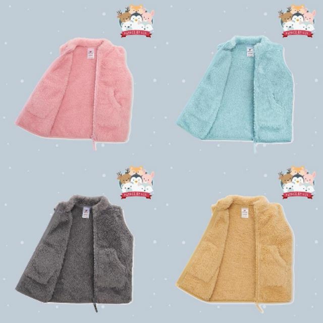 Áo gile lông cừu  khóa kéo không rụng lông hãng LULLABY cho bé trai bé gái ảnh thật