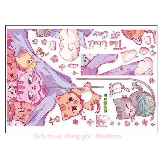 Decal trang trí tường - Những chú mèo hồng quậy phá
