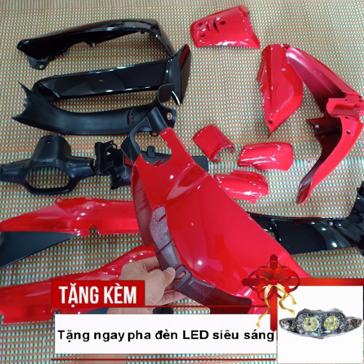 Dàn áo xe WAVE ZX màu ĐỎ CỜ, nhựa nguyên sinh ABS siêu bền - Tặng bạn chiếc pha đèn bóng led