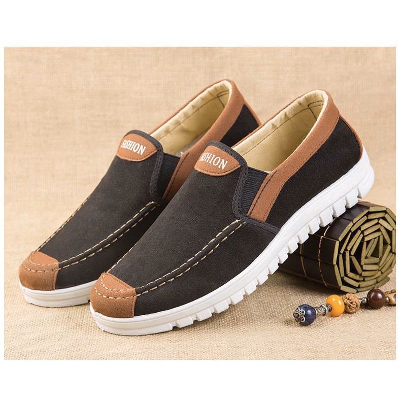 Giày lười vải nhung nam Logo 2 màu êm chân đẹp đơn giản | BigBuy360 - bigbuy360.vn