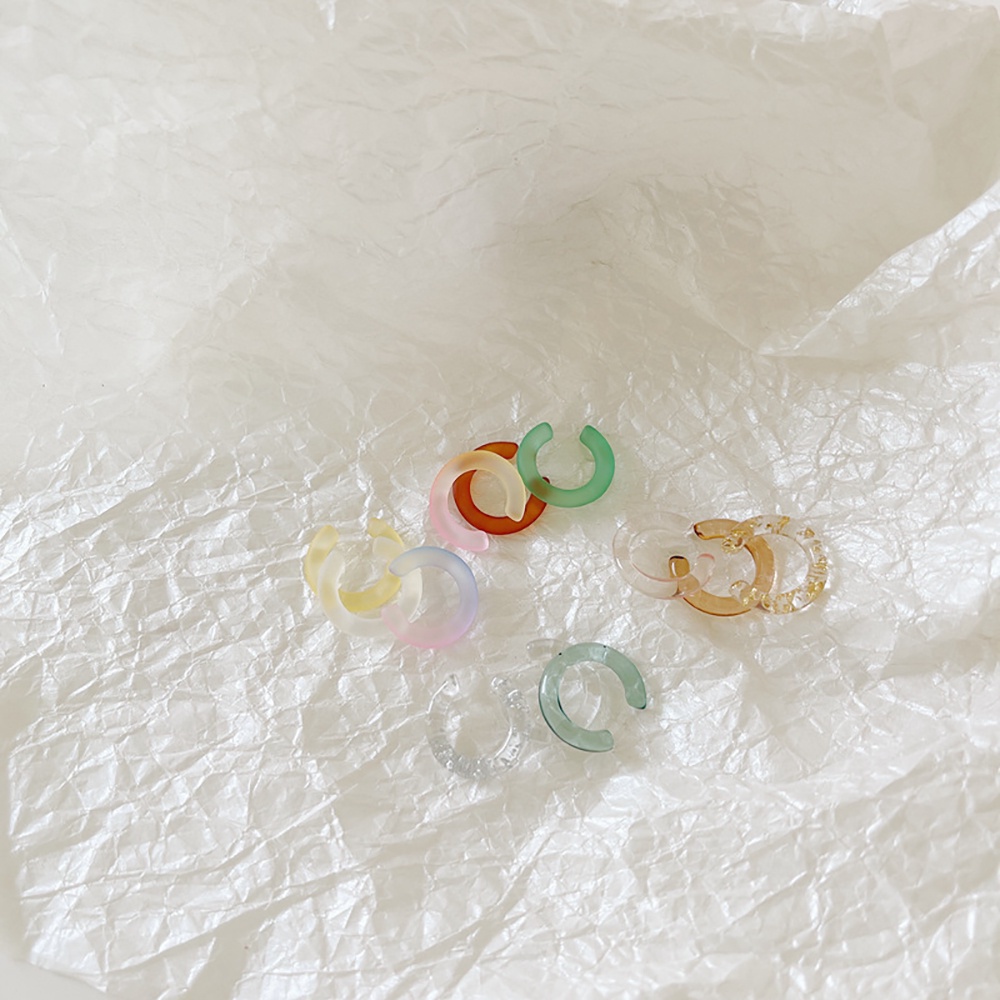 Bộ khuyên kẹp vành tai bằng nhựa resin trong suốt màu kẹo phong cách Harajuku Hàn Quốc dễ thương cho nữ