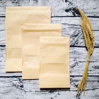 18x26 - 50 Túi Zipper Giấy Kraft đáy bầu dục phủ bóng, đựng được nước Có Cửa Sổ Đáy Đứng (Đựng 1kg Đậu, Hạt)