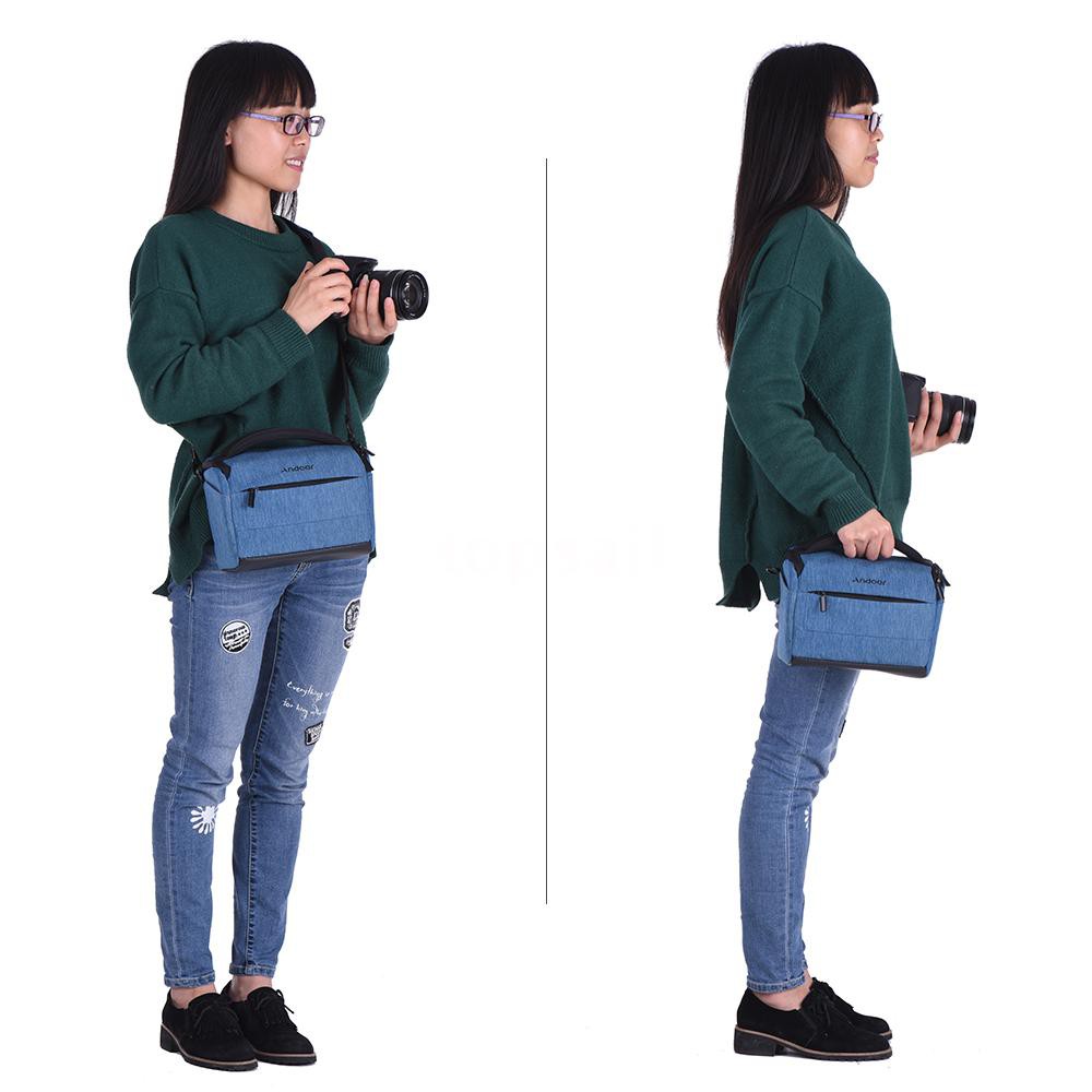 ☪Top☪ Andoer Cuboid-shaped DSLR Camera Shoulder Bag Portable Fashion Polyester Camera Case for 1 Camera 2