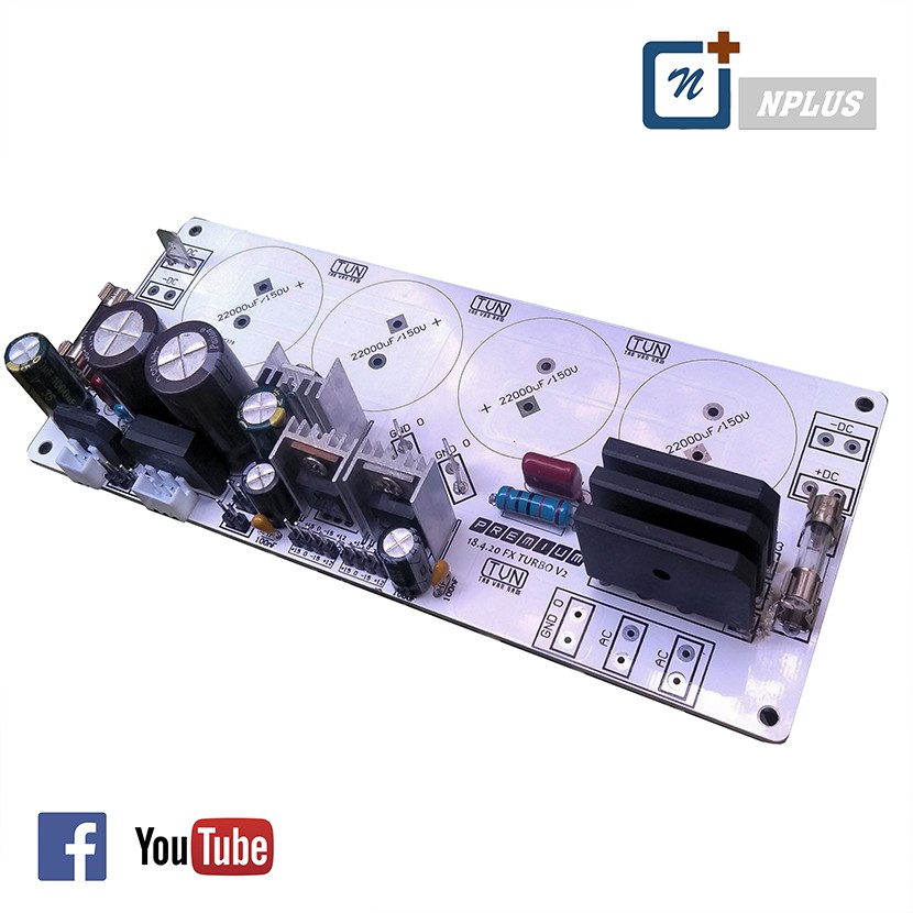 PCB Mạch nguồn 4 tụ, nguồn âm li. chưa có linh kiện.