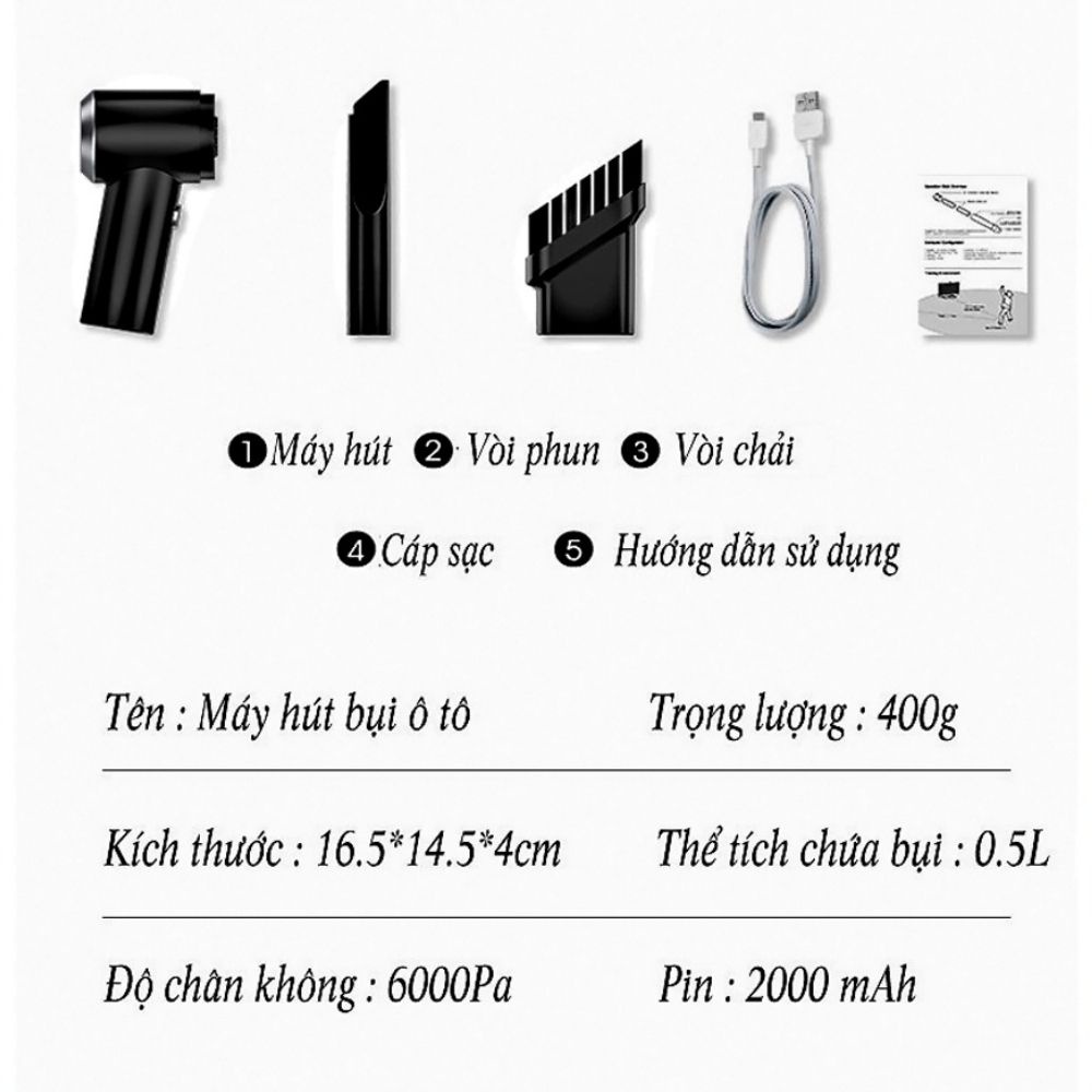 Máy Hút Bụi Cầm Tay Không Dây Mini Đa Năng Hút Cực Mạnh 6000PA - 120W Bảo Hành 36 Tháng COTEMIN