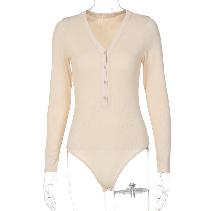 Jumpsuit tay dài cổ chữ V phối nút thời trang quyến rũ cho nữ