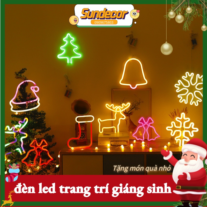 Đèn LED chữ NEON nhiều mẫu NOEL GIÁNG SINH trang trí DECOR phòng ngủ , quán có hộp PIN + USB Sundecor