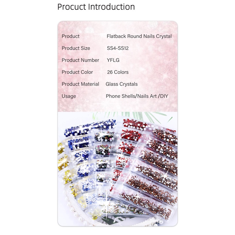 Set 1728 Phụ Kiện Đính Đá Trang Trí Móng Tay K9 SS4-SS12 Màu Sắc DIY