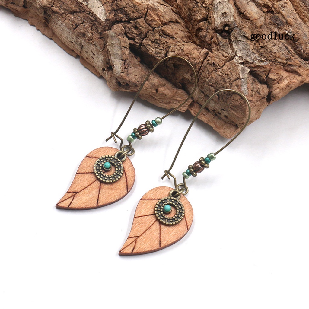 1 Đôi Bông Tai Hình Giọt Nước Bằng Gỗ Phong Cách Bohemian Thời Trang