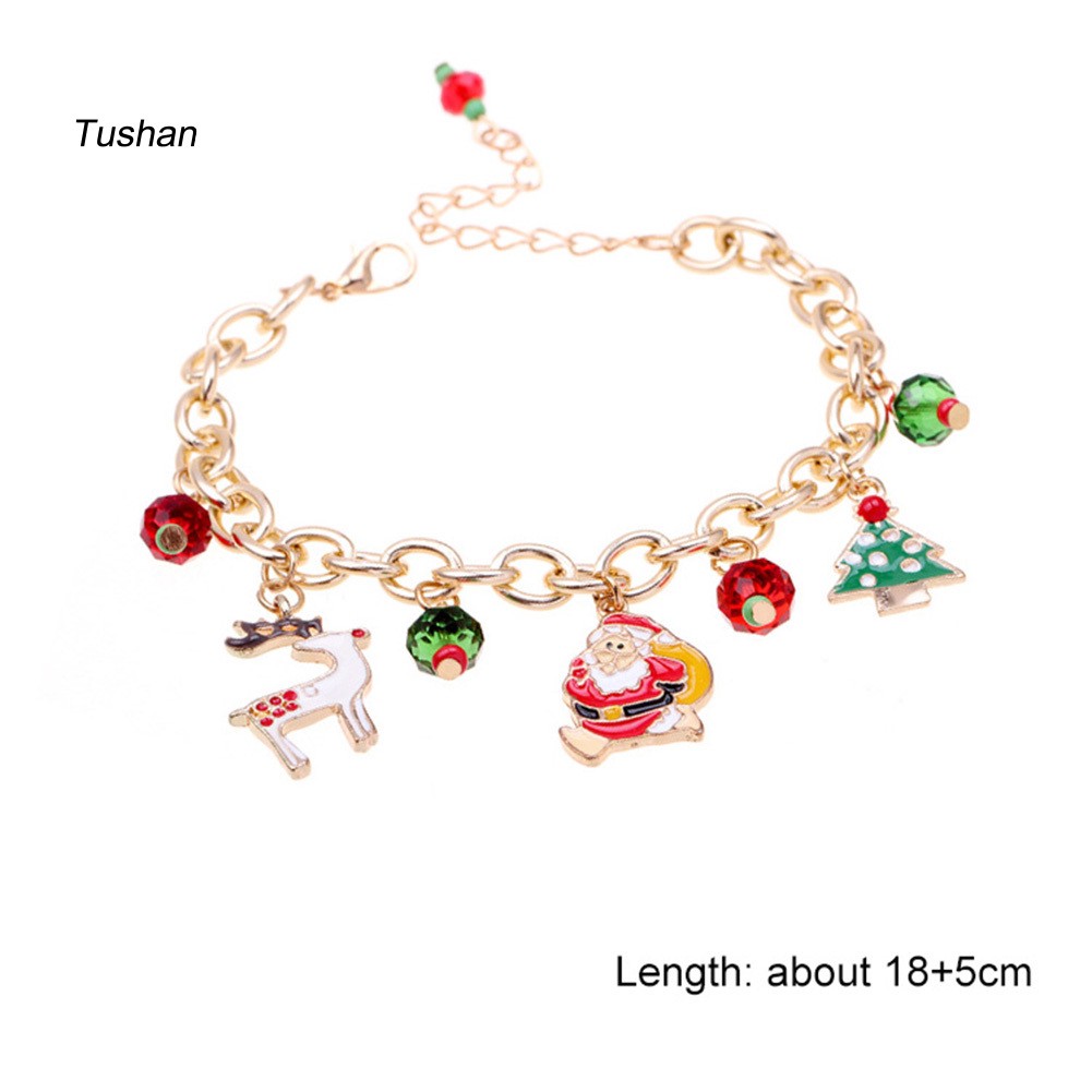 TUSH_Christmas Unisex Santa Tree Elk Pendant Charm Chain Bracelet Hand Wrist Jewelry