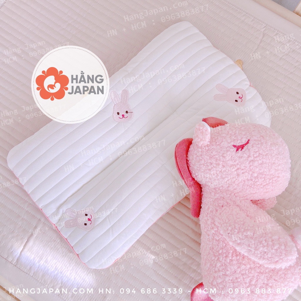 Gối đầu cotton ORGANIC  thêu hình gấu, thỏ cho bé kích thước  40x25cm