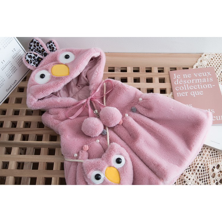 áo khoác lông bé gái hình cú dễ thương size 8-16kg AK16