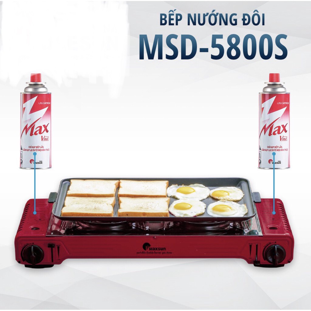 Bếp gas đôi du lịch Maxsun Hàn Quốc (Tặng kèm vỉ nướng + hộp đựng có quai xách)