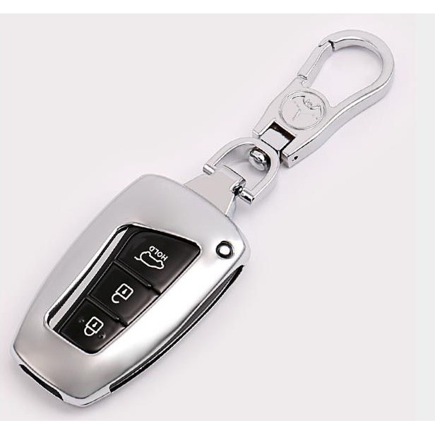 Ốp Chìa Khóa Inox Xe Santafe 2015-2016-2017-2018 màu đen, trắng - kèm móc treo chìa