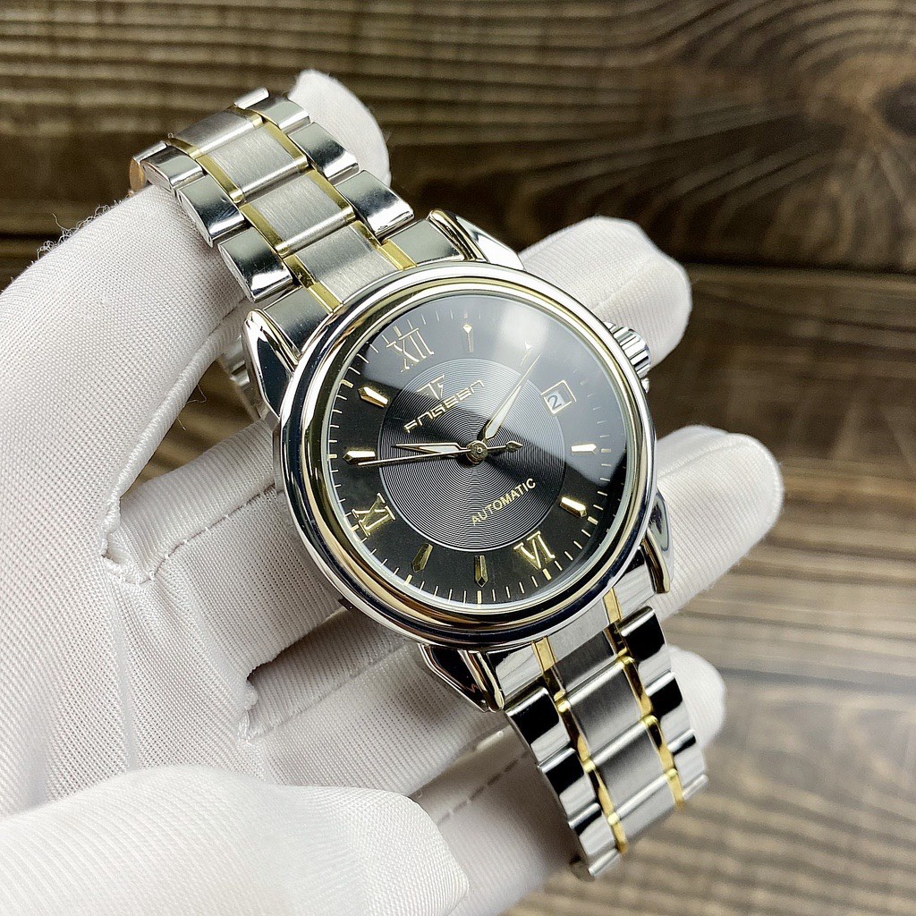 Đồng Hồ Cơ Nam FNGEEN-8818💖FREESHIP💖 Màu Trắng Dây Thép Không Gỉ Cao Cấp, Mặt Kính Tráng Sapphire