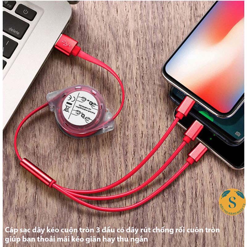 Dây Cáp Sạc 3 Đầu đa năng 3in1