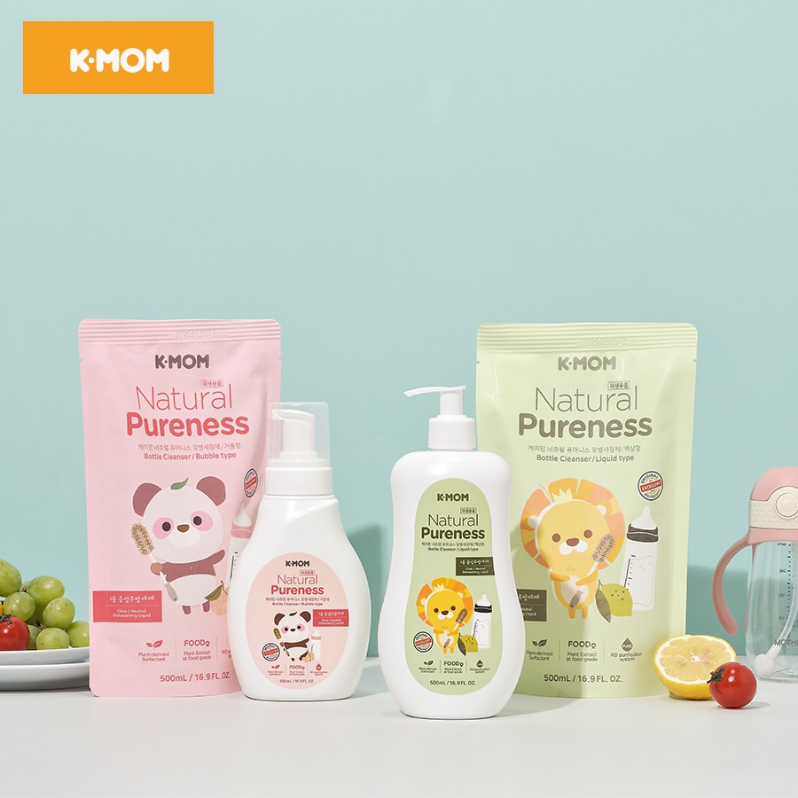 Nước rửa bình K-MOM KM13128 túi 500ml, nước rửa bình chiết xuất thảo mộc tự nhiên - Monnie Kids