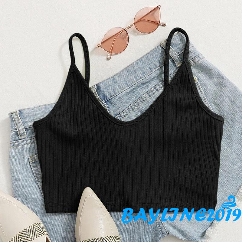 Áo Lửng Hai Dây Cổ Chữ V Hở Lưng Màu Trơn Thời Trang Mùa Hè Có 5 Màu Dành Cho Bạn Gái