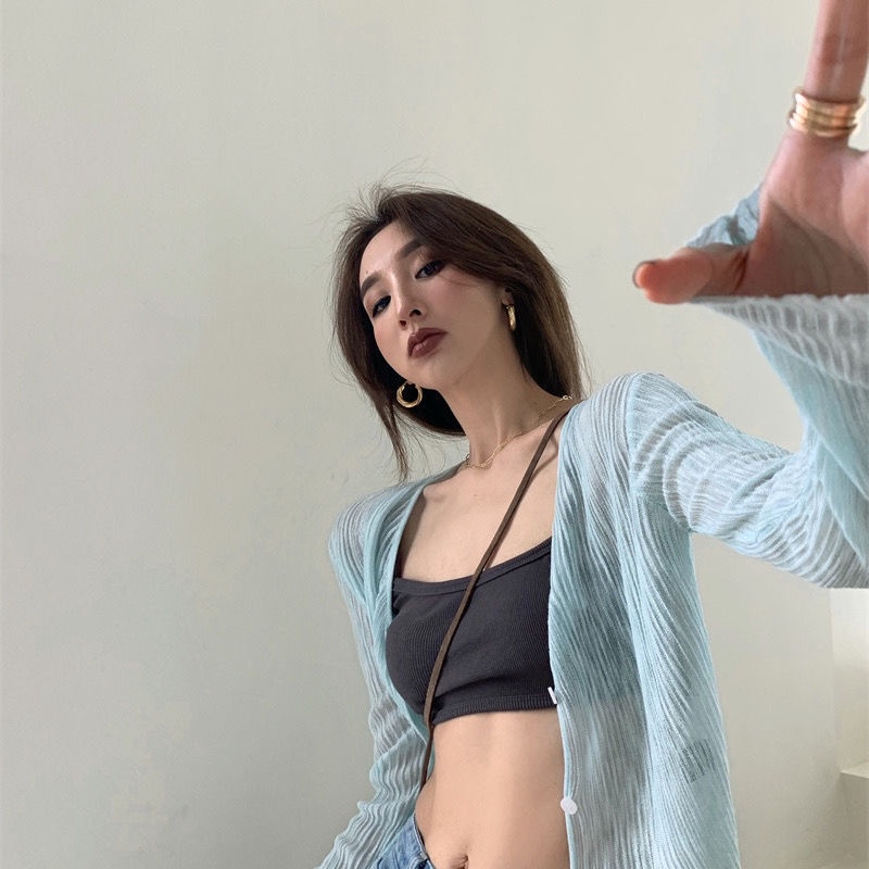 Áo Khoác Cardigan Tay Dài Cổ Chữ V Vải Lụa Mát Thời Trang Thanh Lịch Cho Nữ