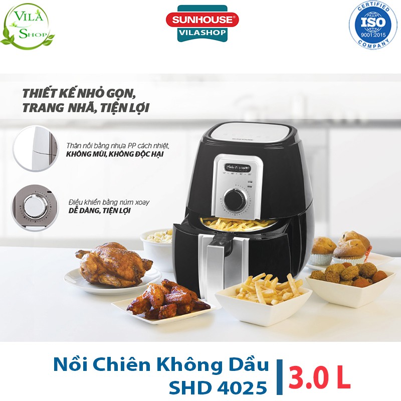 Nồi Chiên Không Dầu, Nồi Chiên Đa Năng Sunhouse SHD4025 Giảm Đến 80% Lượng Chất Béo - Bảo Vệ Sức Khỏe