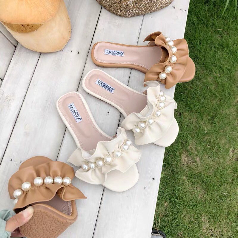 Dép nữ quai ngang bèo nhún đính ngọc đẹp hot