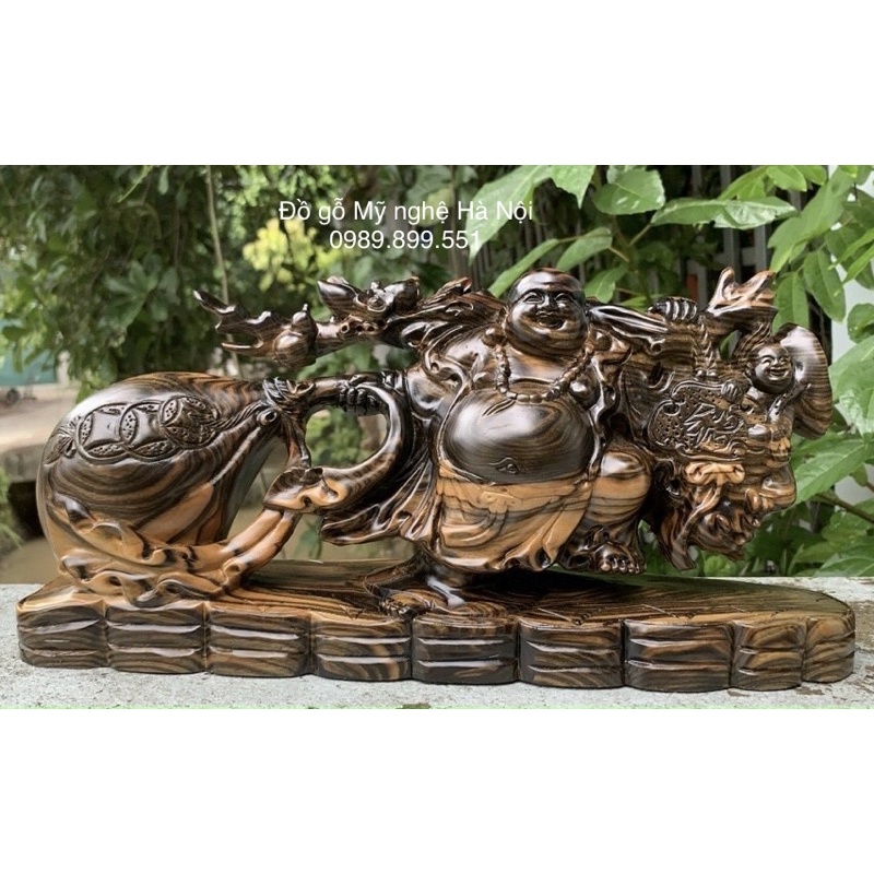 Tượng Phật di lặc gỗ mun kéo bao tiền