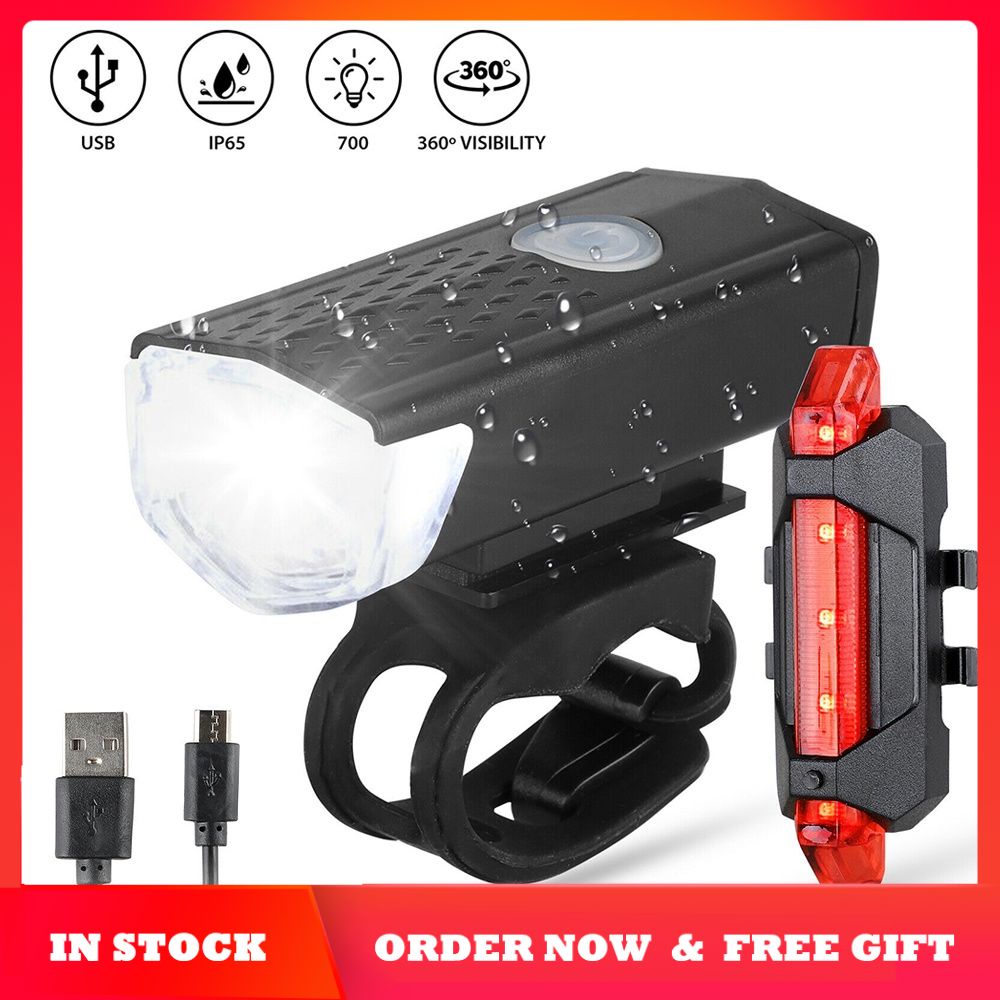 Đèn pha xe đạp 300 Lumen chống thấm nước với 3 chế độ sáng có thể sạc lại bằng cổng USB