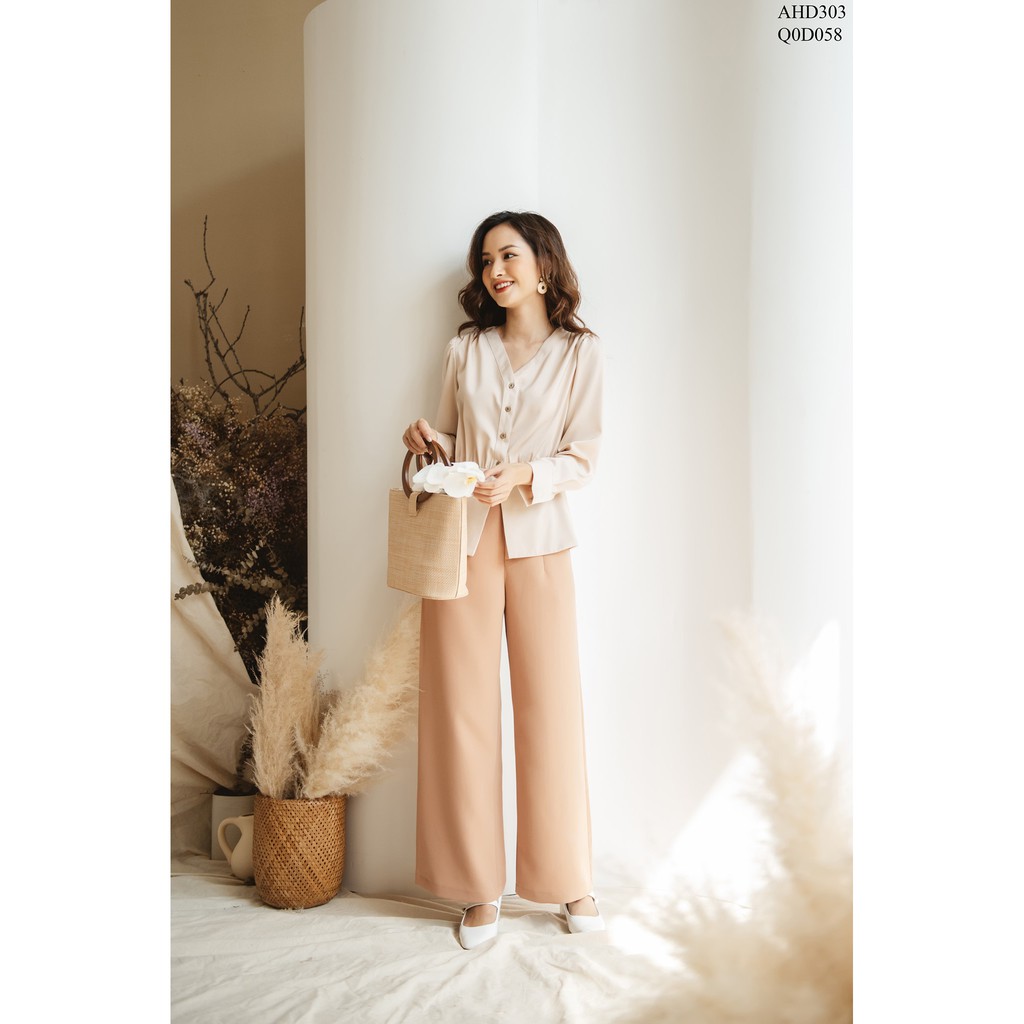 Áo cổ tim nẹp liền nhún vai peplum TIIN STORE AHD303 | BigBuy360 - bigbuy360.vn