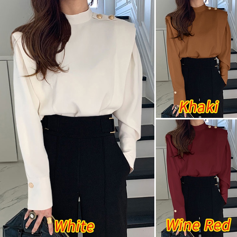 Áo tay dài Zanzea cổ lọ màu trơn phong cách retro dành cho nữ