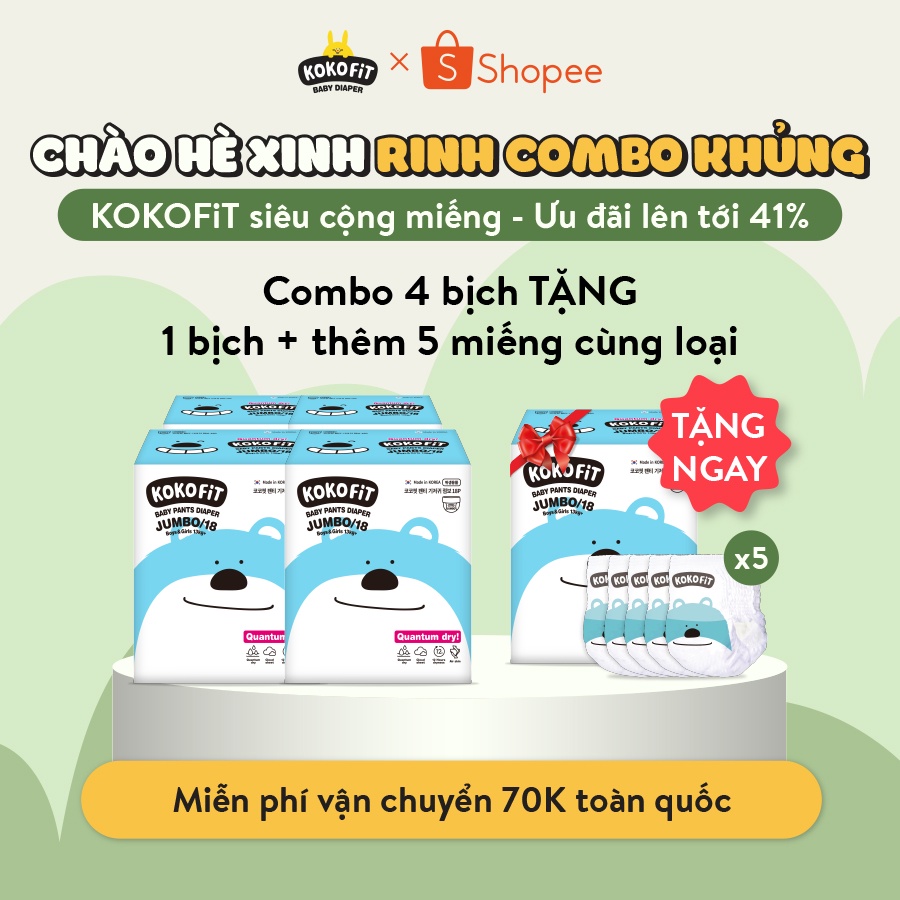 Combo 5 Bịch Tã Quần KOKOFiT Hàn Quốc Cho Bé Size M30/L26/XL22/Jumbo18