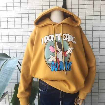 Áo nỉ hoddie vải nỉ bông I Don't Care dày dặn Ulzzang cá tính oversize ( dưới 55kg)