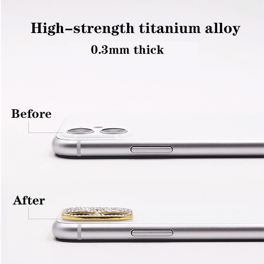 Miếng dán đính kim cương giả bảo vệ ống kính camera Cho iPhone 11 12 13 14 Pro Max
