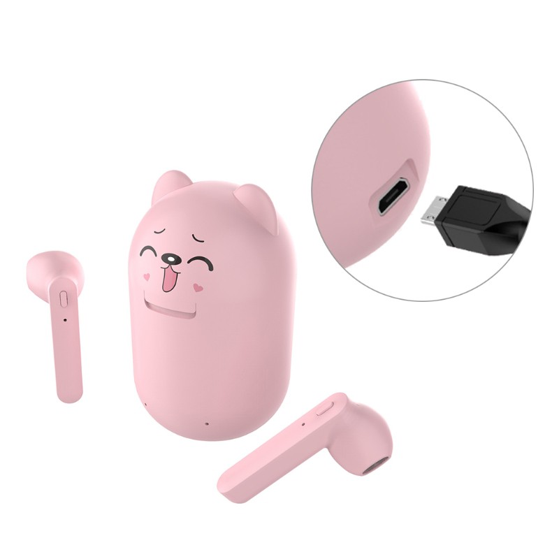 Tai Nghe Không Dây Blueteeth 5.0 Mini Tws Họa Tiết Động Vật Hoạt Hình