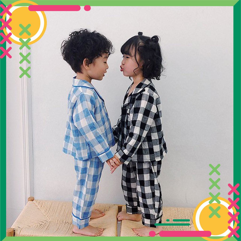 Bộ Pijama kẻ Dài tay cho bé trai, bé gái. Quần áo đồ ngủ dành cho bé tư 6-20kg_KANGMIN KIDS