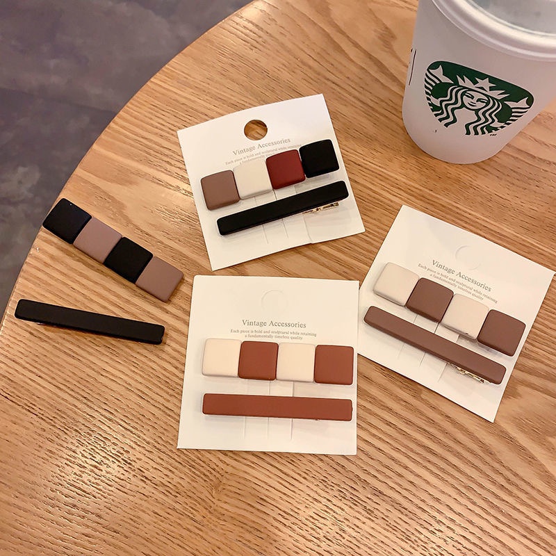 Kẹp Tóc Màu Cà Phê Sữa Phong Cách Retro Đơn Giản