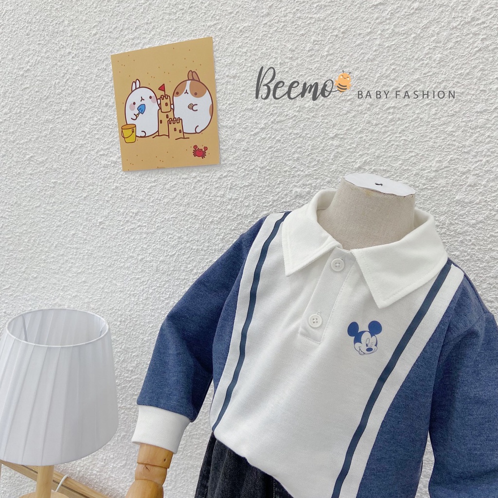 Áo polo dài tay Beemo chất liệu cotton mềm mại in hình Mickey cho bé trai, bé gái từ 1 đến 6 tuổi - 21A019